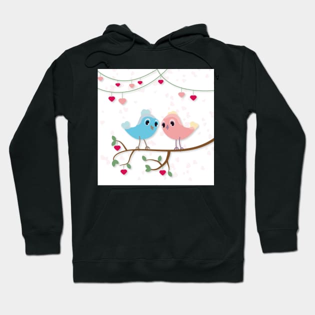 Love birds sitting on tree branch Hoodie by Montanescu